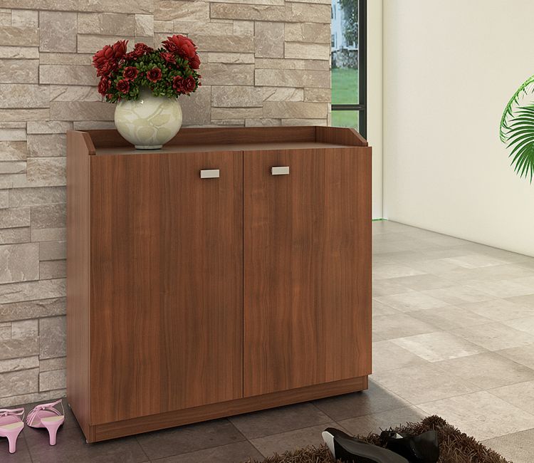 Kosmo Minima Delux Rigato Engineered Wood Shoe Rack in Natural Teak Finish