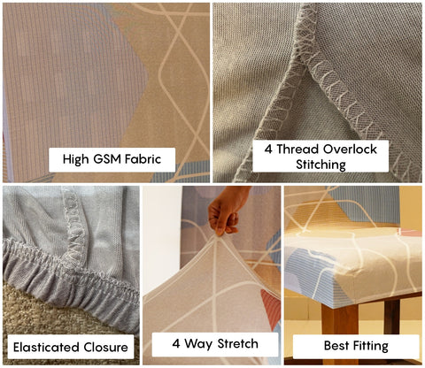 Agnus Modern Abstract Printed Polyester Spandex 6 Piece Chair Cover (Multi Colour)