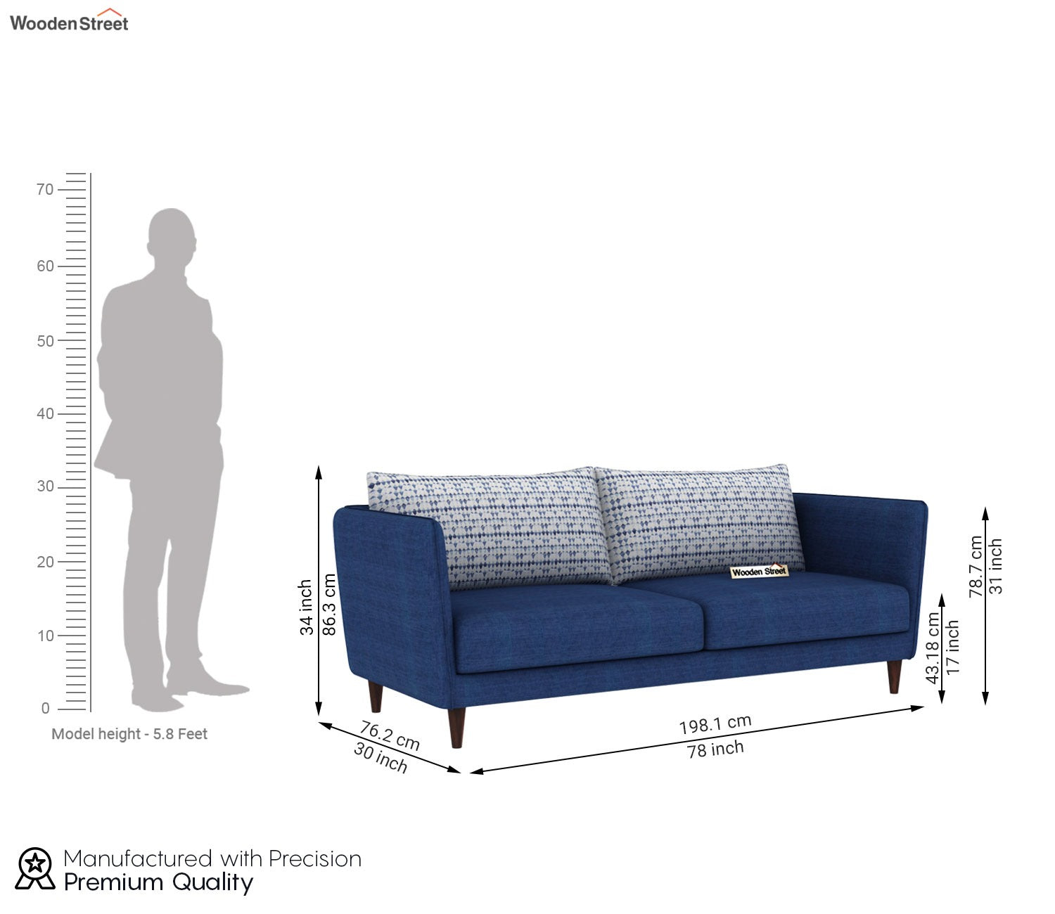 Oxford 3 Seater Fabric Sofa (Cotton, Arctic Diamonds)