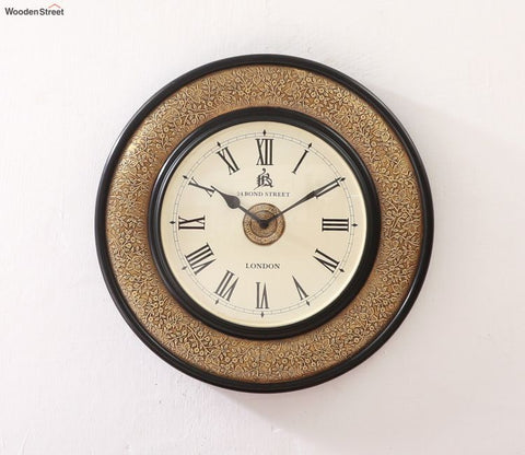 Brado Brass Analog Metal Fitted Wooden Wall Clock