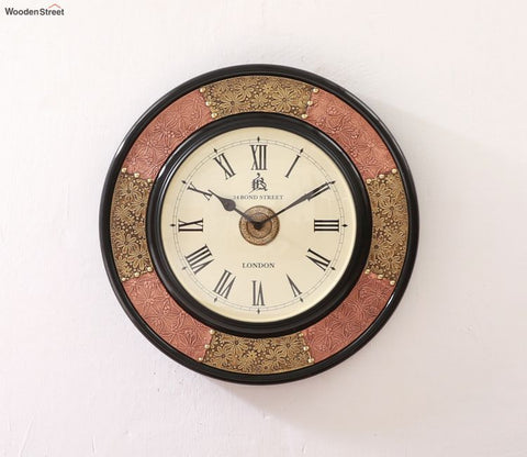 Crusa Brass Copper Decorative Analog Wooden Wall Clock