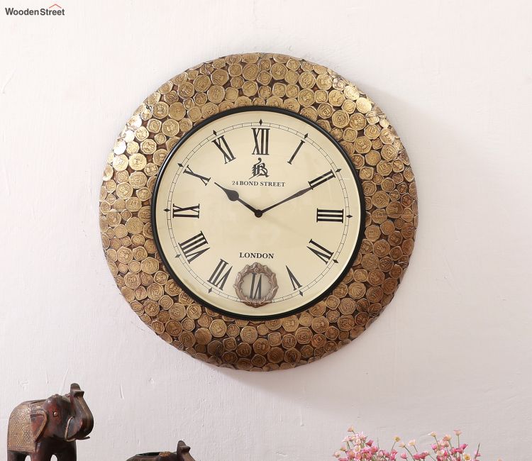 Vini Coin Studded Brass Analog Metal Wall Clock - 18 x 18 inch