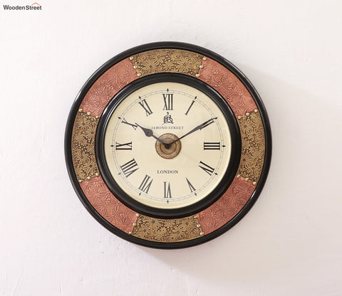 Crusa Brass Copper Decorative Analog Wooden Wall Clock