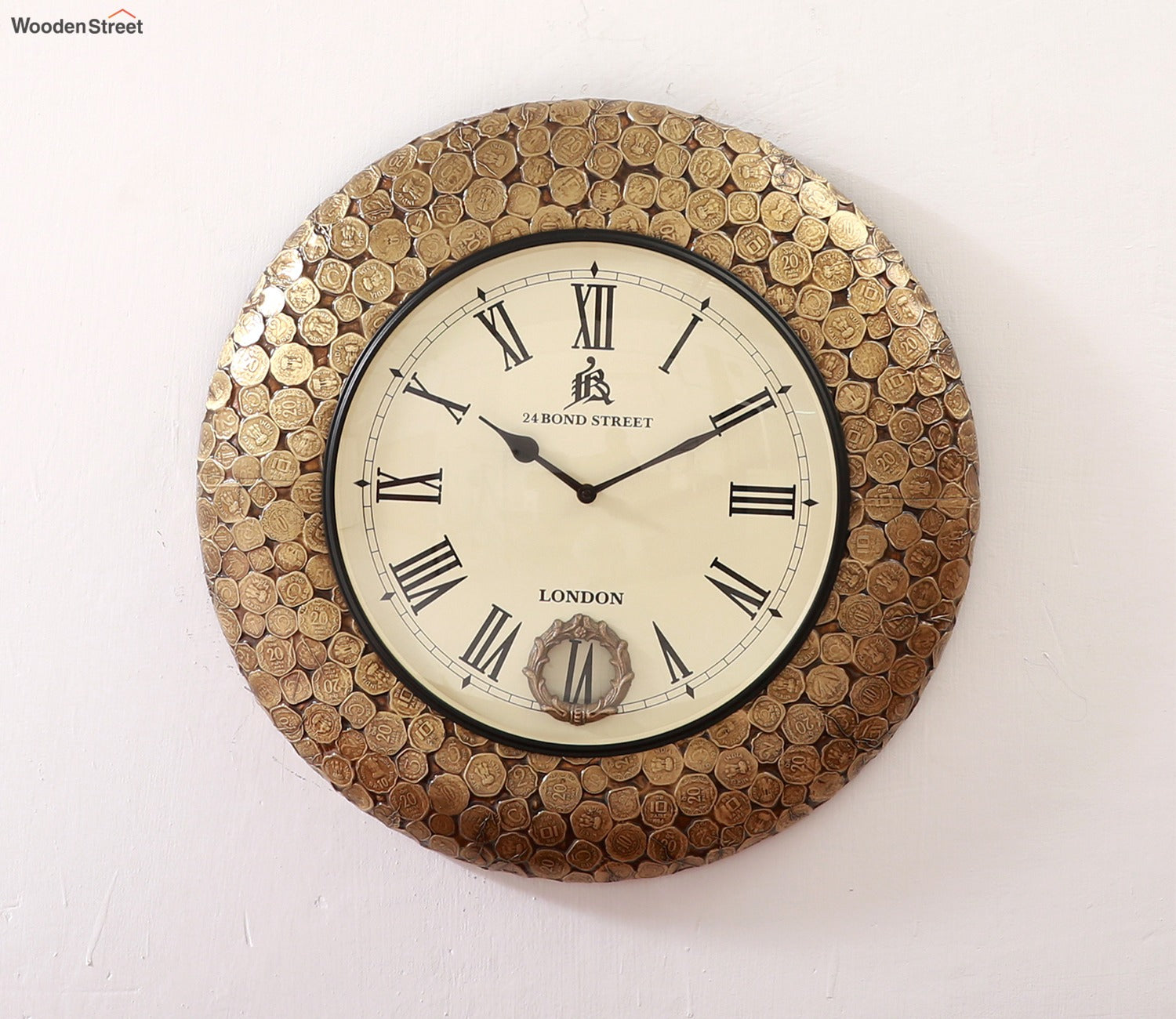 Vini Coin Studded Brass Analog Metal Wall Clock - 18 x 18 inch