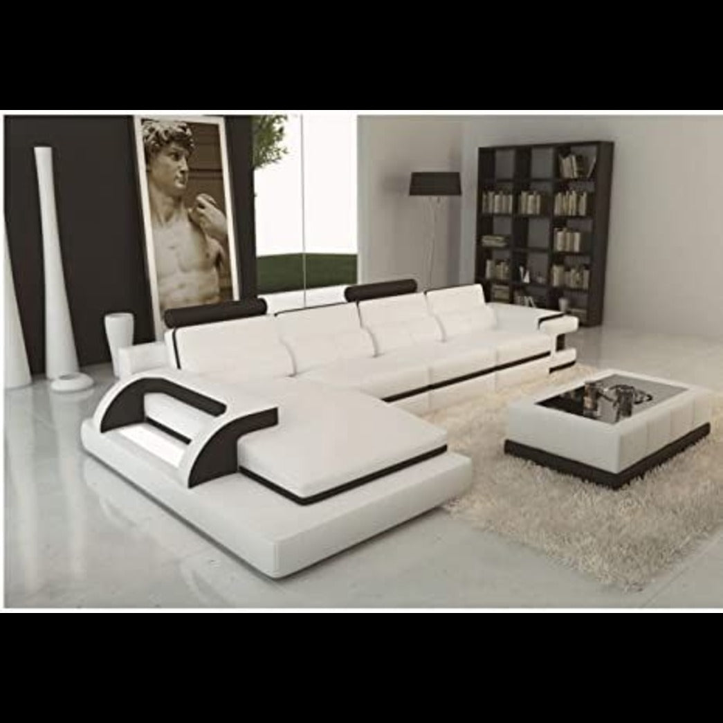 Trueliving Luxurious Dark Six Seater Sofa Leather Finish (H 36" x W 80" x D 34")+(H 33" x W 60" x D 35")+(H 30'' x W 31'' x D 30'')