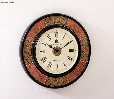 Crusa Brass Copper Decorative Analog Wooden Wall Clock