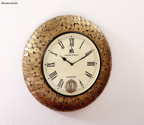 Vini Coin Studded Brass Analog Metal Wall Clock - 18 x 18 inch