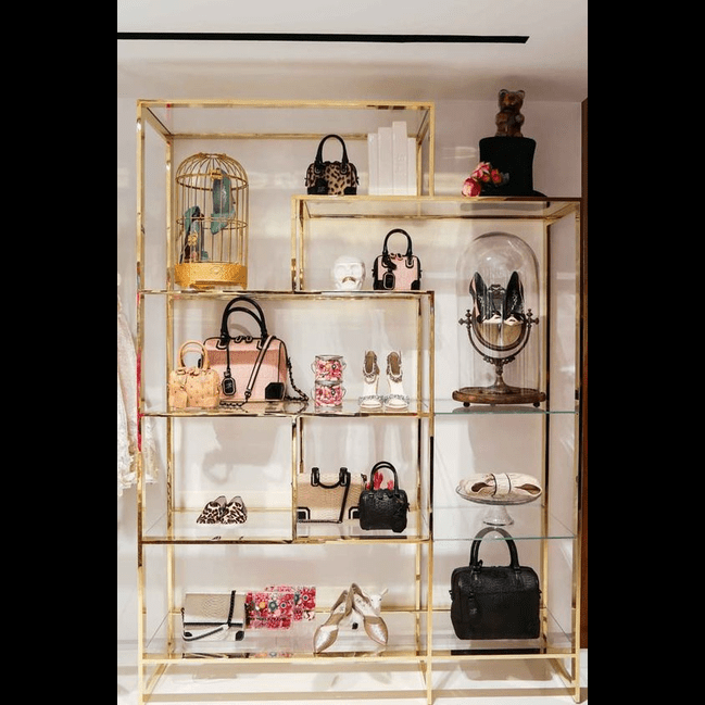 Trueliving Royal Golden Cosmetic shelves retail store cosmetic display rack with cabinet  L60*W30*H182 CM