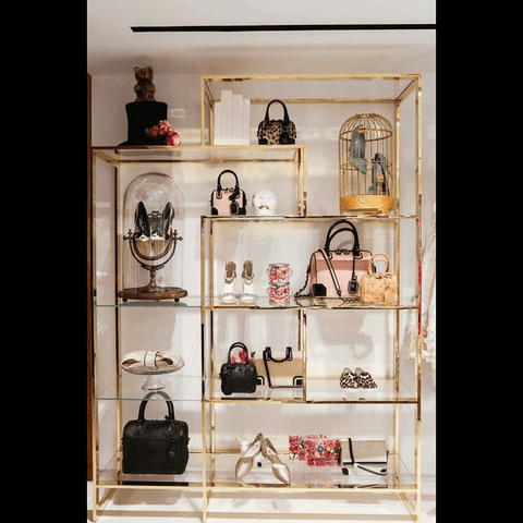 Trueliving Royal Golden Cosmetic shelves retail store cosmetic display rack with cabinet  L60*W30*H182 CM