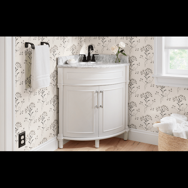 Trueliving White Corner Vanity Wash Basin with Cabinet for Bathroom (Standard (Between 20-40 In Width, 30-40 In Height)