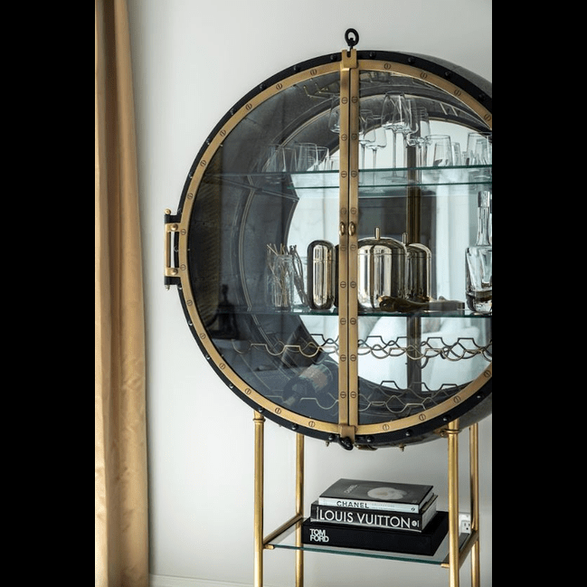 Trueliving Round With Golden Frame Bar Cabinet(‎Standard (Between 20-40 In Width, 30-40 In Height)