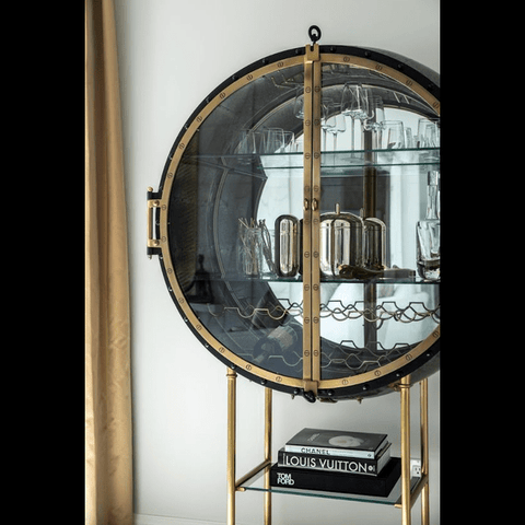 Trueliving Round With Golden Frame Bar Cabinet(‎Standard (Between 20-40 In Width, 30-40 In Height)