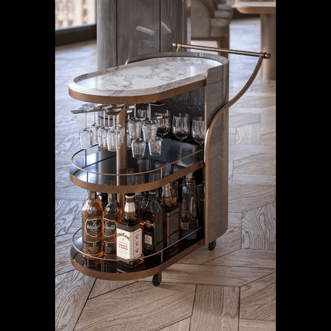 Trueliving White Golden Bar Trolley 62.5D x 42.5W x 82.5H Centimeters