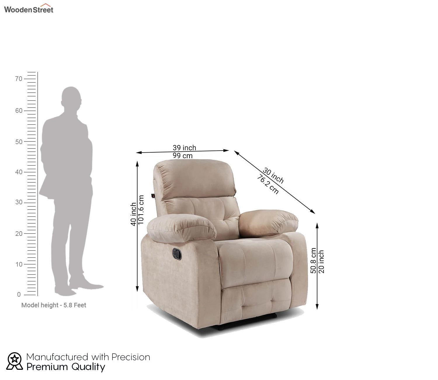 Vivian Fabric 1 Seater Manual Recliner Chair (Beige)