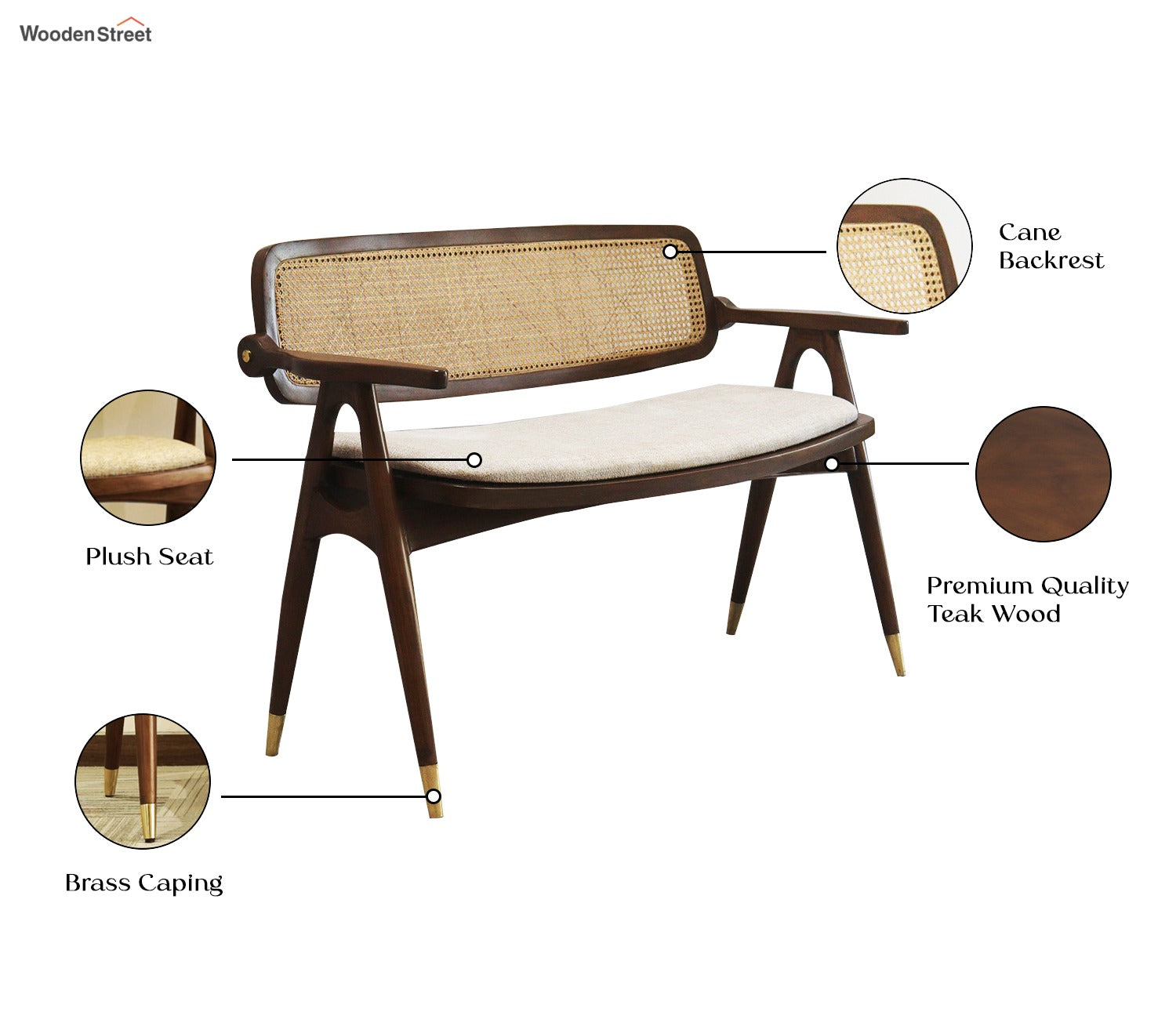 Advait Teak Wood Bench with Cushion Seating (Teak Finish)