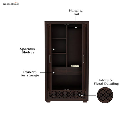 Cambrey Sheesham Wood Double Door Wardrobe (Walnut Finish)