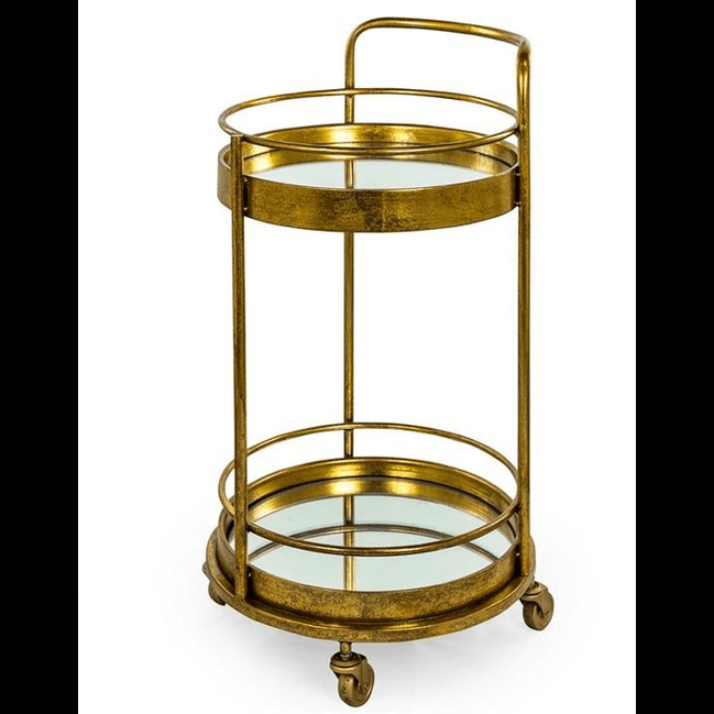 Trueliving Golden Round Metal Bar Trolley 62.5D x 42.5W x 82.5H Centimeters