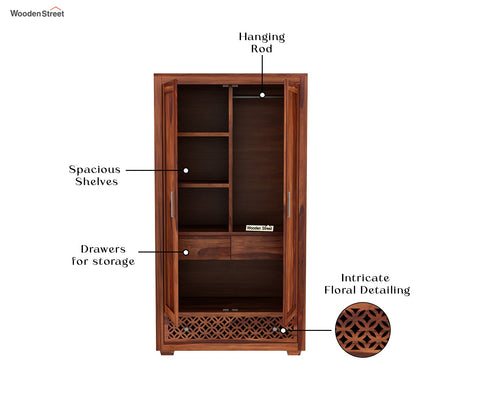 Cambrey Sheesham Wood Double Door Wardrobe (Honey Finish)