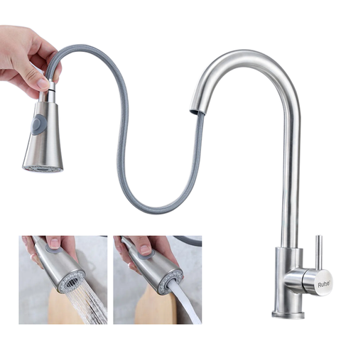 Trueliving Modern  Kara Pull-out Single Lever Table Mount Sink Mixer Faucet with Dual Flow (Silver) 304-Grade SS20 Inches