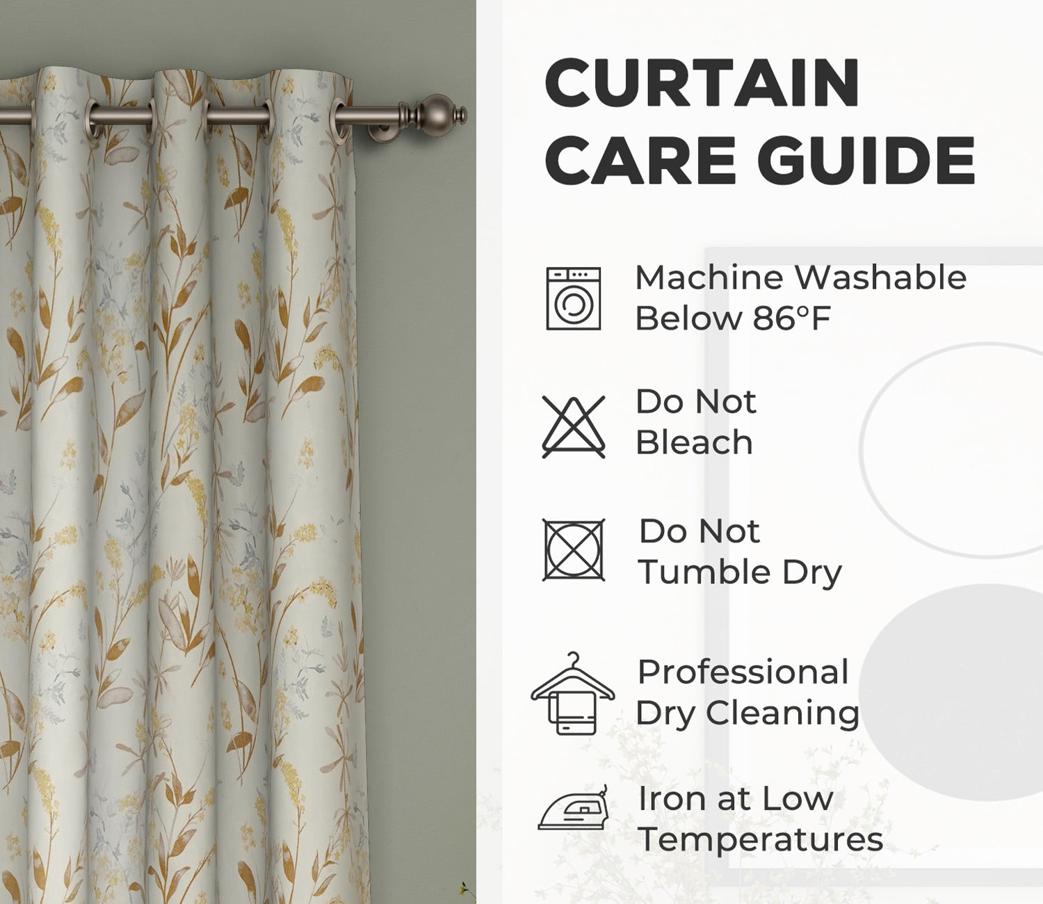 Cream Daisy Uplands Floral Print Light-Filtering Door Curtains Set of 2 (Cream, 7 Feet)