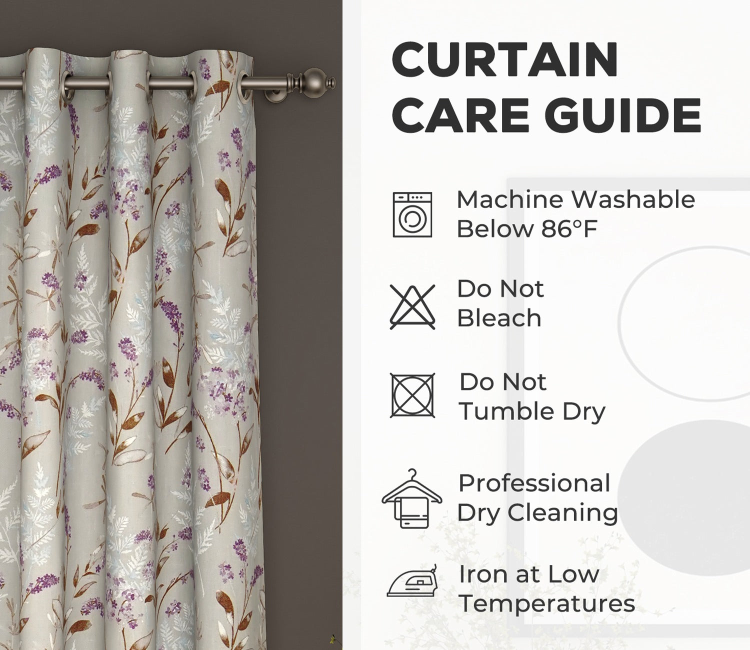 Fossil Daisy Uplands Floral Print Light-Filtering Door Curtains Set of 2 (Beige, 7 Feet)