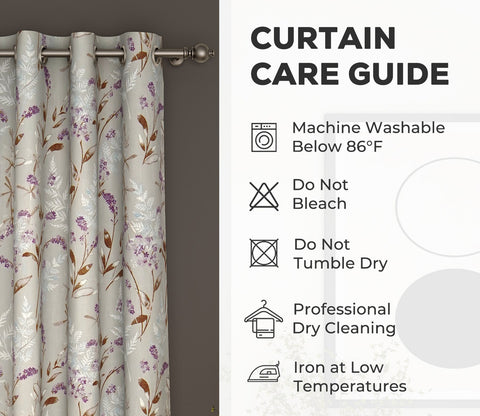 Fossil Daisy Uplands Floral Print Light-Filtering Door Curtains Set of 2 (Beige, 7 Feet)