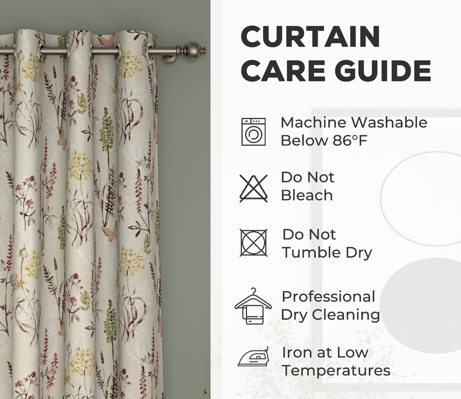 Beige Botanic Mist Floral Print Light-Filtering Door Curtains Set of 2 (Beige, 7 Feet)