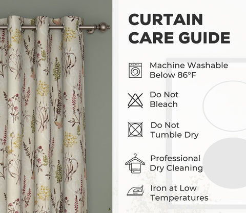 Beige Botanic Mist Floral Print Light-Filtering Door Curtains Set of 2 (Beige, 7 Feet)