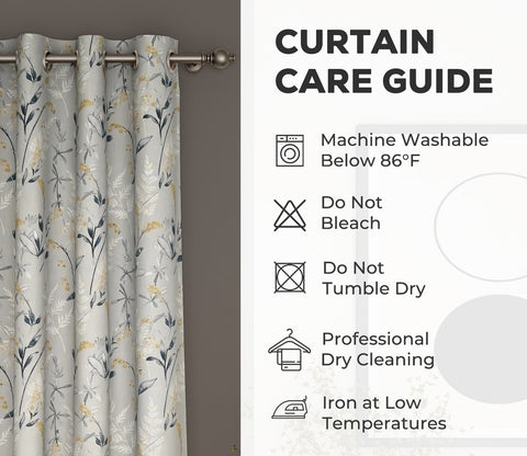 Grey Daisy Uplands Floral Print Light-Filtering Door Curtains Set of 2 (Grey, 7 Feet)