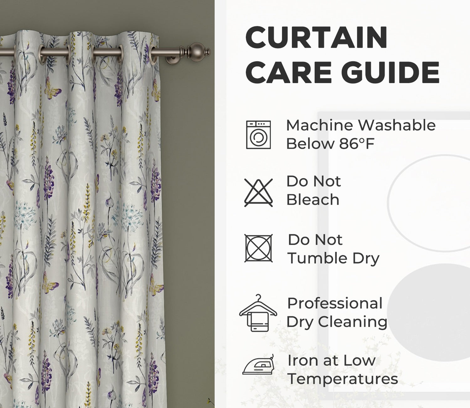 Grey Botanic Mist Floral Print Light-Filtering Door Curtains Set of 2 (Grey, 7 Feet)
