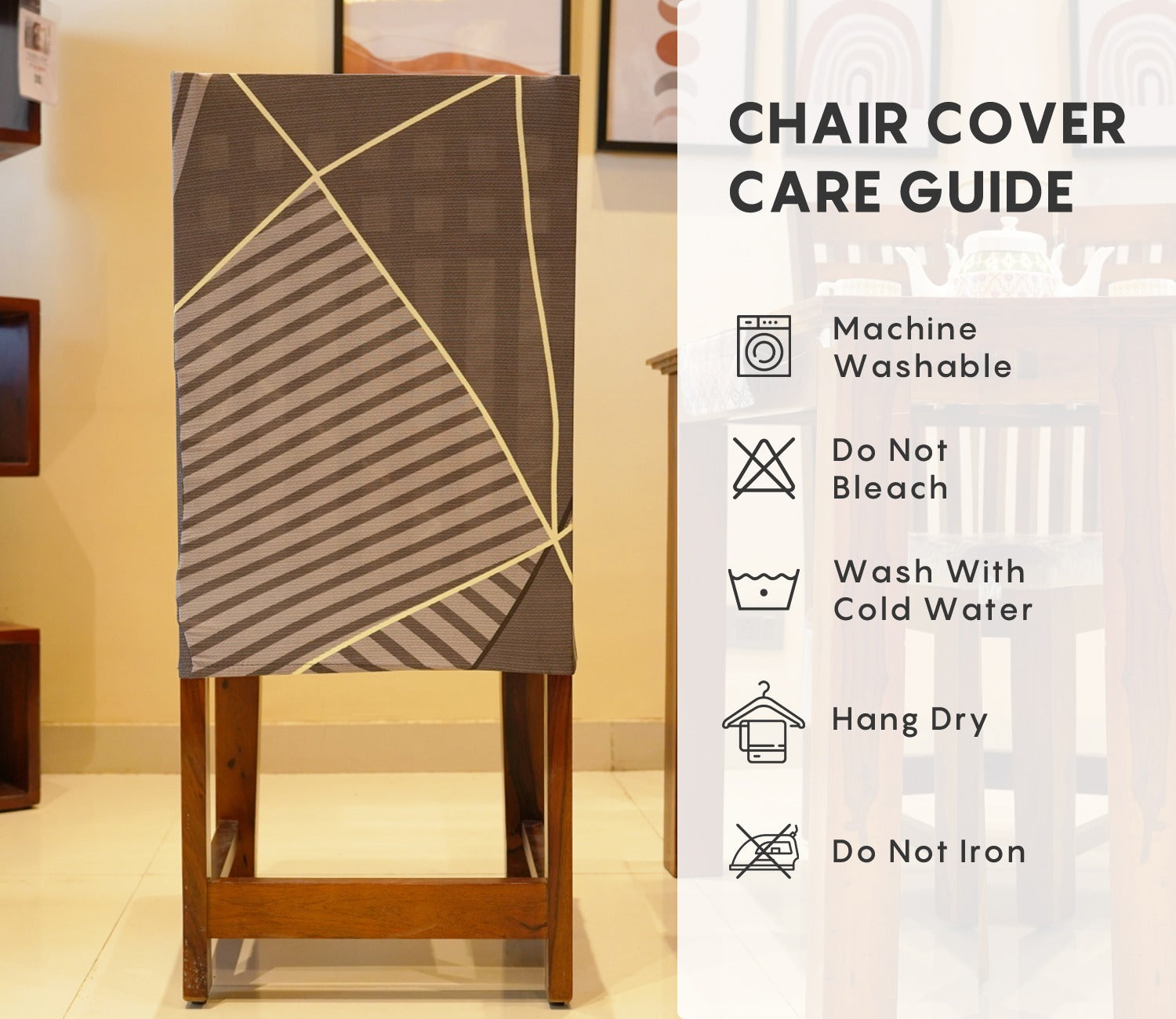 Cason Elastic Abstract Printed Polyester Spandex Dining Chair Cover Set Of 1 (Grey)