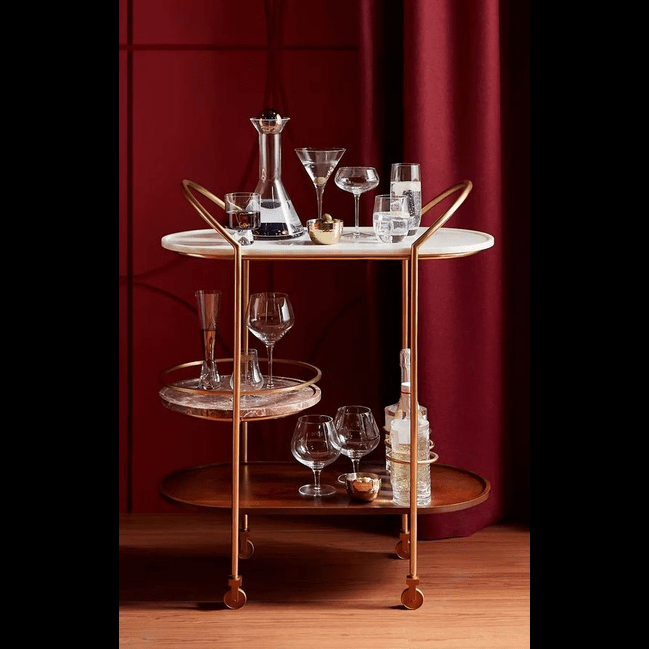 Trueliving Golden Frame  Luxury Bar Trolley 62.5D x 42.5W x 82.5H Centimeters