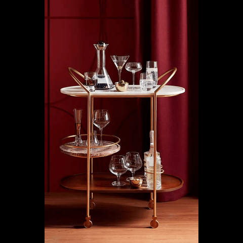 Trueliving Golden Frame  Luxury Bar Trolley 62.5D x 42.5W x 82.5H Centimeters