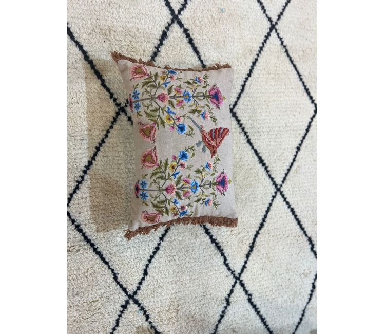 Multicolor Floral Cotton Jute Cushion Cover-14 x 20