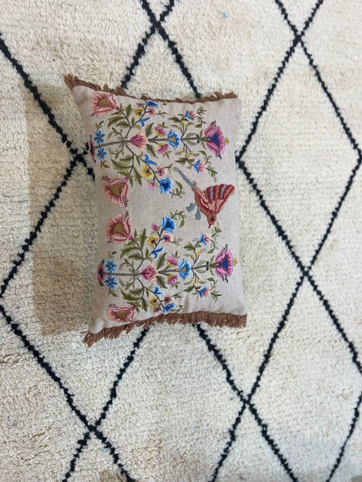 Multicolor Floral Cotton Jute Cushion Cover-14 x 20