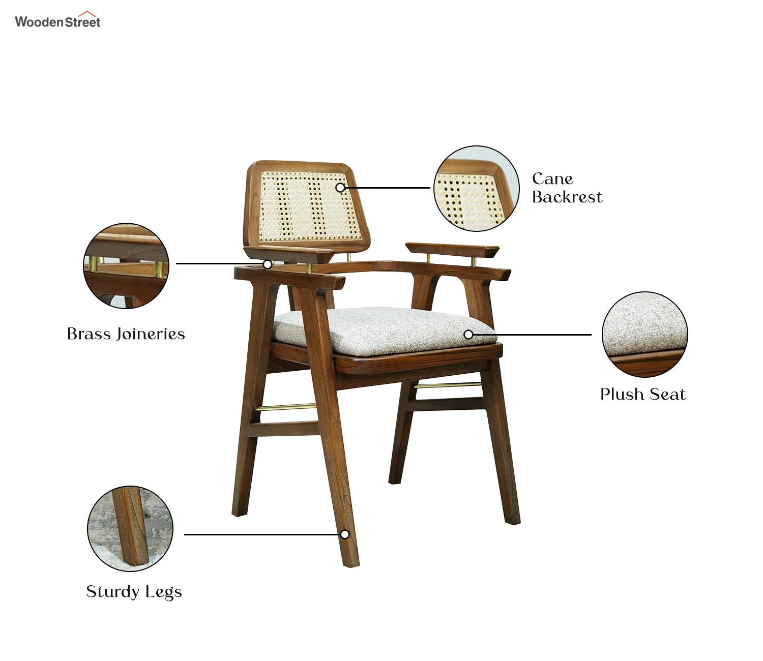 Asav Teak Wood Arm Chair with Cane (Teak Finish)