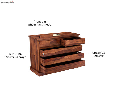 Colley 5-Drawer Wooden Chest Of Drawers (Honey Finish)