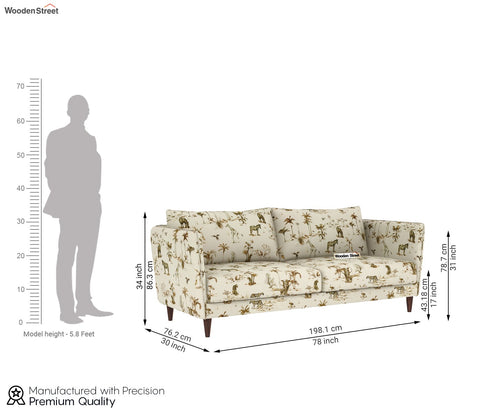 Oxford 3 Seater Fabric Sofa (Cotton, Cream Forest)