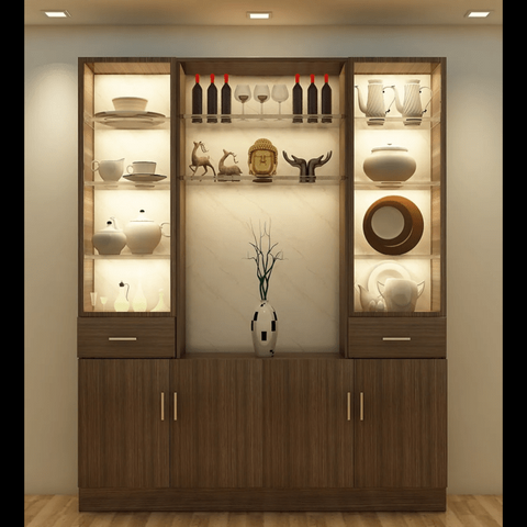 Trueliving Wood LED Crockery Cabinet 43.2D x 150.6W x 172.7H Centimeters