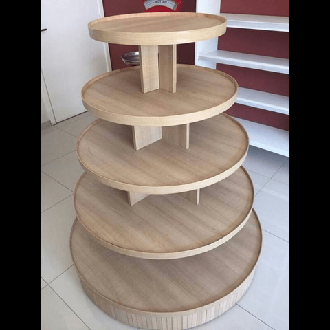 Trueliving Round Wood Cosmetic shelves retail store cosmetic display rack L60*W30*H182 CM