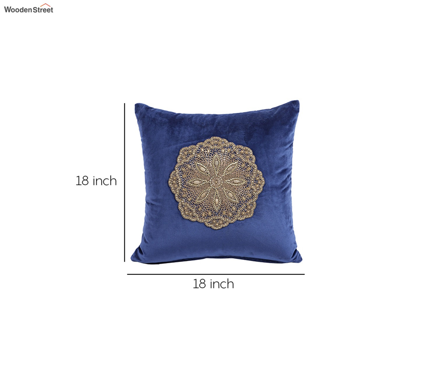 Beaded Velvet Cushion Covers - Set of 2 (Blue, 18 x 18 inch)