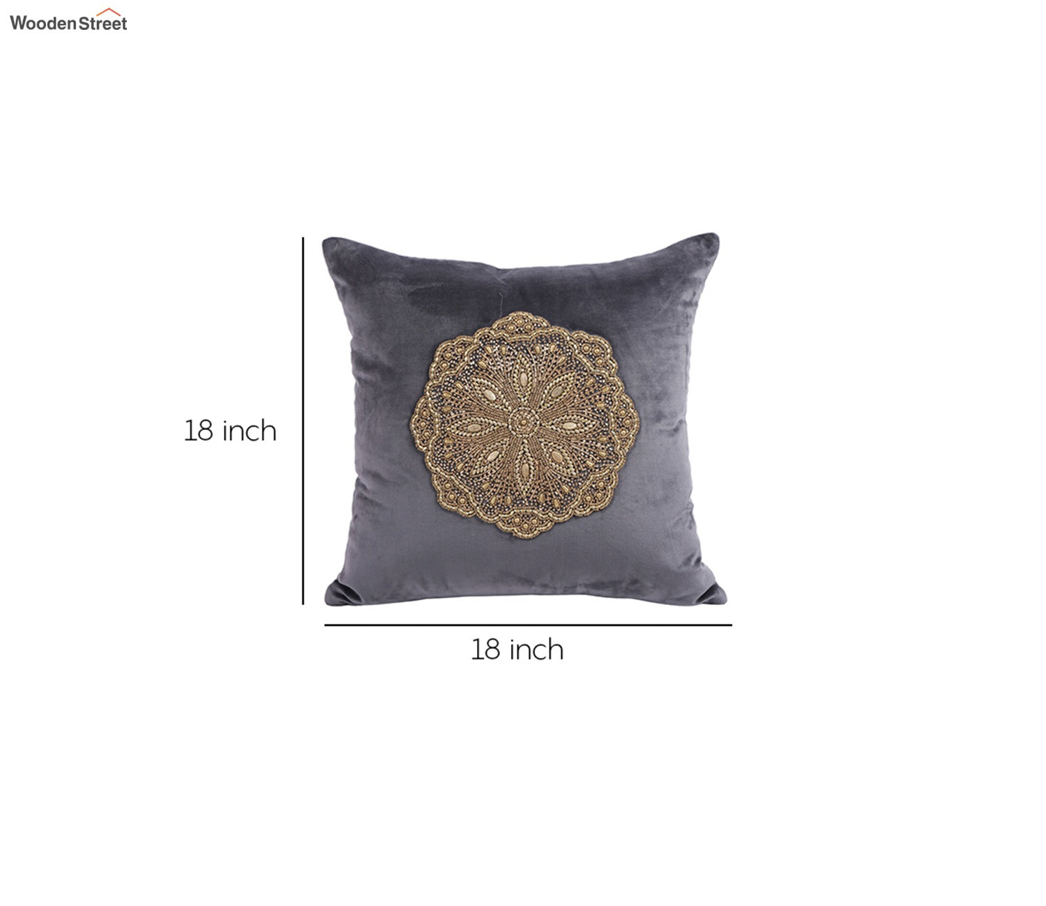 Beaded Velvet Cushion Covers - Set of 2 (Grey, 18 x 18 inch)