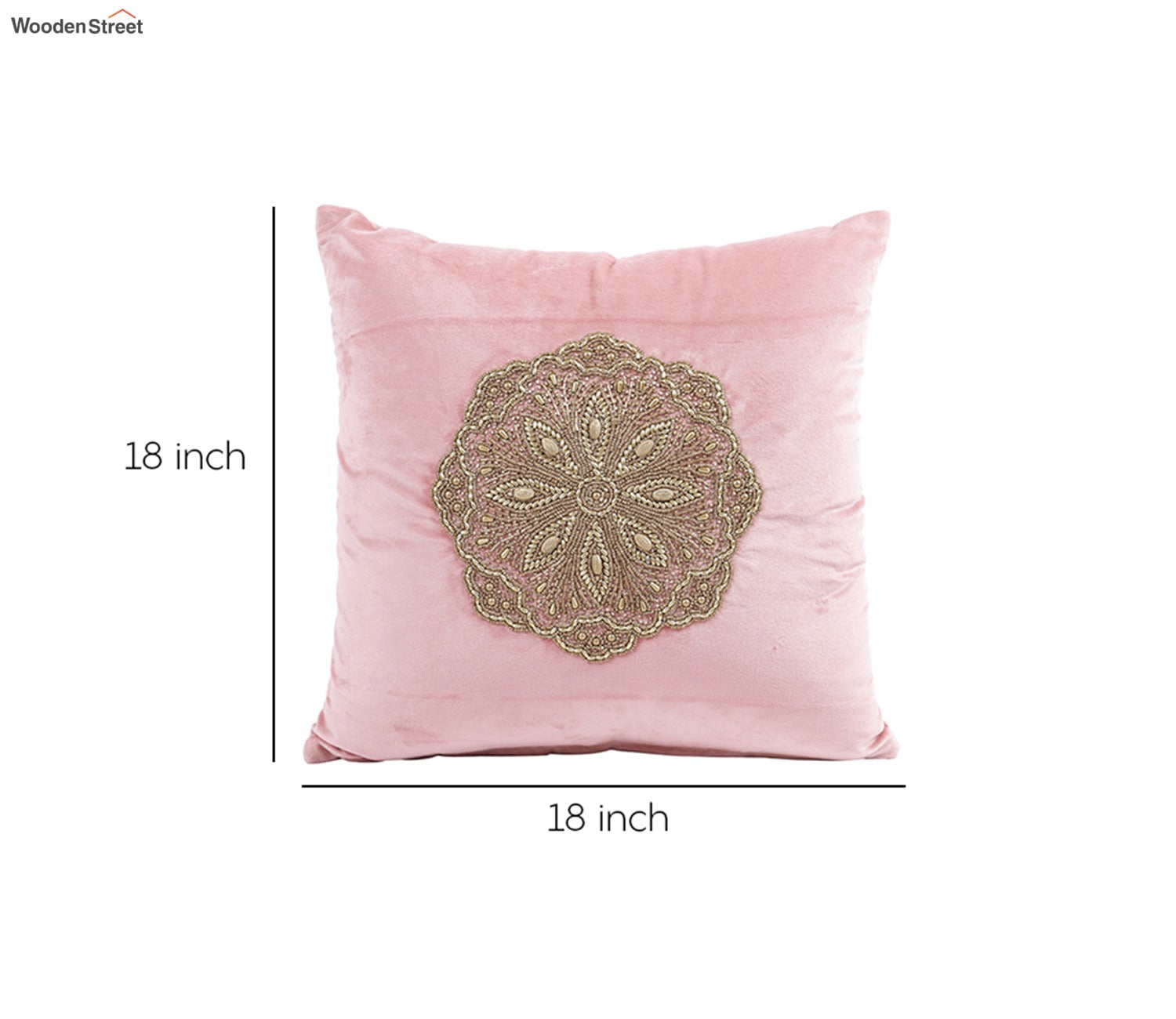 Beaded Velvet Cushion Covers - Set of 2 (Peach, 18 x 18 inch)