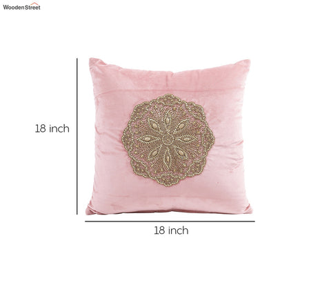 Beaded Velvet Cushion Covers - Set of 2 (Peach, 18 x 18 inch)