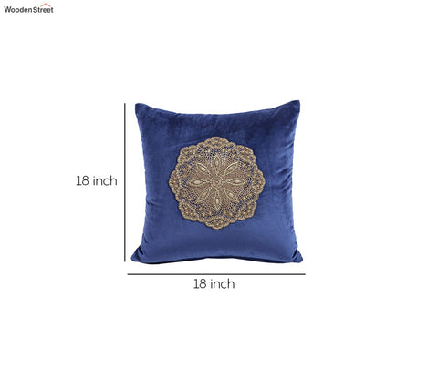 Beaded Velvet Cushion Covers - Set of 2 (Blue, 18 x 18 inch)