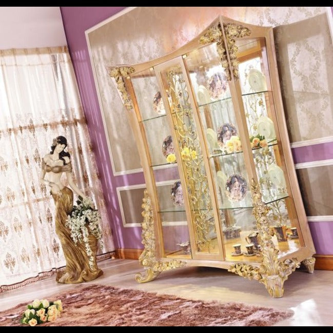 TruelivingGolden Designer Crockery Cabinet 43.2D x 101.6W x 172.7H Centimeters