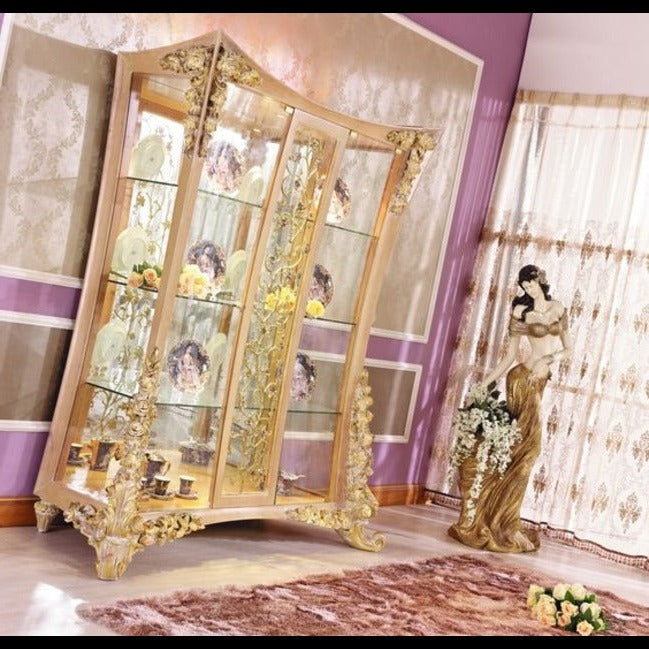 TruelivingGolden Designer Crockery Cabinet 43.2D x 101.6W x 172.7H Centimeters