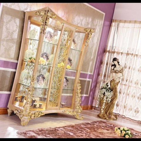 TruelivingGolden Designer Crockery Cabinet 43.2D x 101.6W x 172.7H Centimeters
