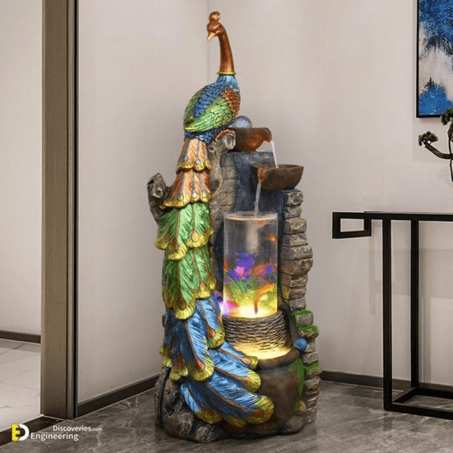 Trueliving Multi Peacock LED Light Water Fountain Indoor 4 Ft X 1 FT