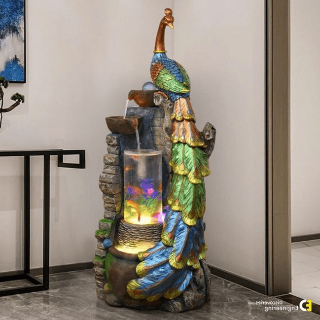 Trueliving Multi Peacock LED Light Water Fountain Indoor 4 Ft X 1 FT